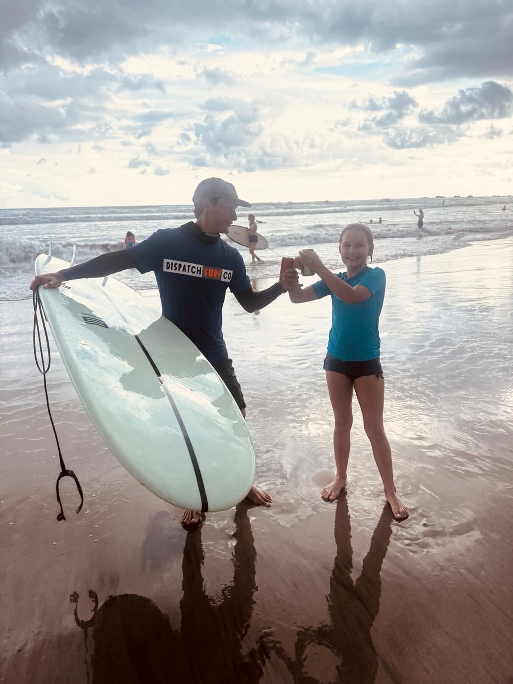 A coach and a student after a lesson at Playa Guiones
